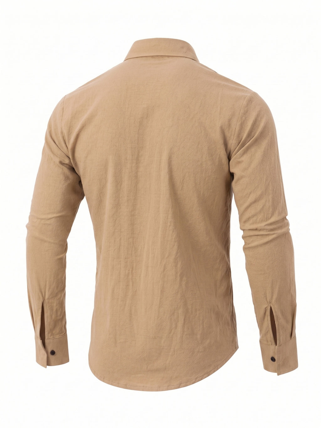 Men's Linen Guayabera Shirt with Lapel Collar & Button Front Panel - Accordion Pleat Chest Texture, Long Sleeve Button-Front Closure Suitable for Beach, Casual, -Casual Wear, Year-Round Versatile Formal & Everyday Button-Up Shirt - Khaki