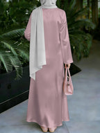 Women'S Hot Middle Eastern Style Muslim Elegant Robe, Rose Pink Chinese Style Floral Digital Print Long Dress, Loose Long Sleeve A-Line Flared Skirt, Home And Outdoor Prayer Universal, Soft And Flowing Non-Embroidered Craft - Mixed colors