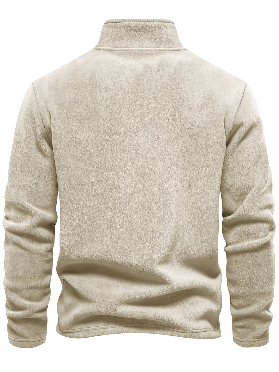 Men's Autumn/Winter Fashionable Simple Style Stand Collar Long Sleeve Sweatshirt 5pcs - Apricot + Apricot + Apricot + Apricot + Apricot