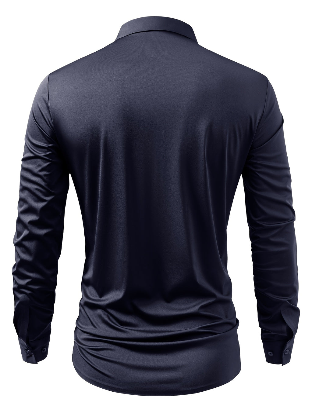 2pcs Set of Seamless Pressure Adhesive High-Elasticity Non-Iron Men'S Dress Shirt Long Sleeve Business Casual Formal Top, Material 88% Polyester 12% Spandex, Fabric Weight 160G, Casual - Navy + Navy