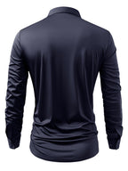 2pcs Set of Seamless Pressure Adhesive High-Elasticity Non-Iron Men'S Dress Shirt Long Sleeve Business Casual Formal Top, Material 88% Polyester 12% Spandex, Fabric Weight 160G, Casual - Navy + Navy