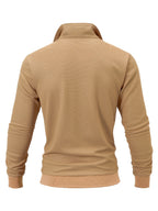 Half-zip Lapel Long-sleeve Polo Shirt, Men's Spring/autumn Business Casual Top - Khaki
