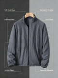 Men'S Lightweight Stand Collar Windbreaker Zip-Up Casual Jacket with Elastic Cuff, Outdoor Sports Coat - Navy Color
