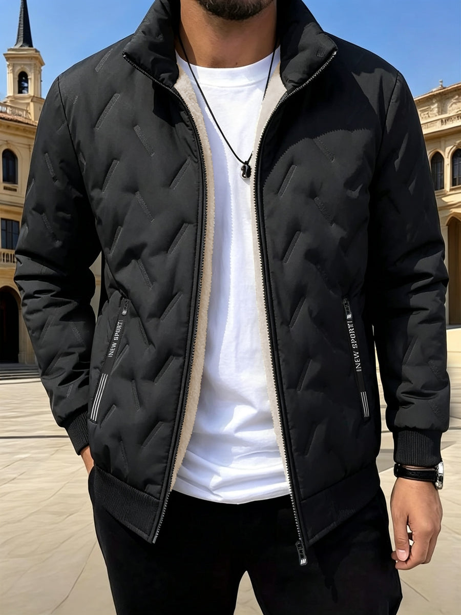 Winter New Style - Men'S Fleece Casual Windproof Jacket with Zipper, Suitable for Outdoor Hiking And Casual Office Wear - Black