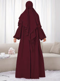 A Set (+Abaya) Fashionable And Elegant Muslim Dress, Elegant Cuff Drawstring, Comfortable And Casual Solid Color, Suitable for Outdoor Travel And Daily Wear. Loose Women'S Abaya Dress - Burgundy