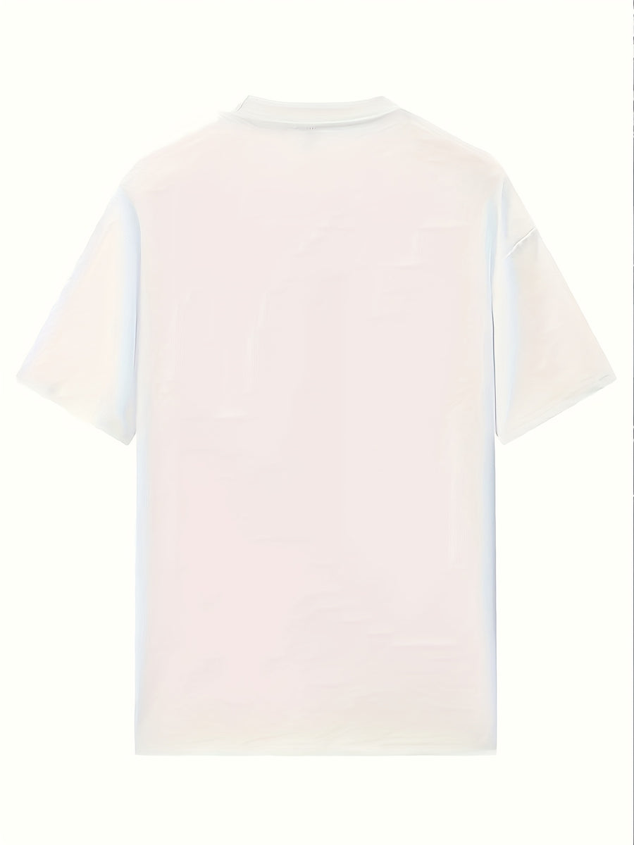 A Short-sleeved Women's T-shirt with Letter Print Pattern, Casual, Loose-fitting, Sweet Style. Made of 95% Polyester and 5% Spandex - White