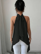 Spring-Summer Elegant Fashion Design Halter Tie-Neck Shirt - Black