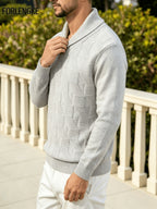 FORLENGKE Autumn And Winter Men'S Stylish Crew-Neck Knit Sweater with Full Checkered Texture, Jacquard Long-Sleeve Sweater, Comfortable Knit Top for Autumn And Winter, Casual Outings, Shopping, And Party Atmosphere Men'S Pullover Knit - White Flower Gray