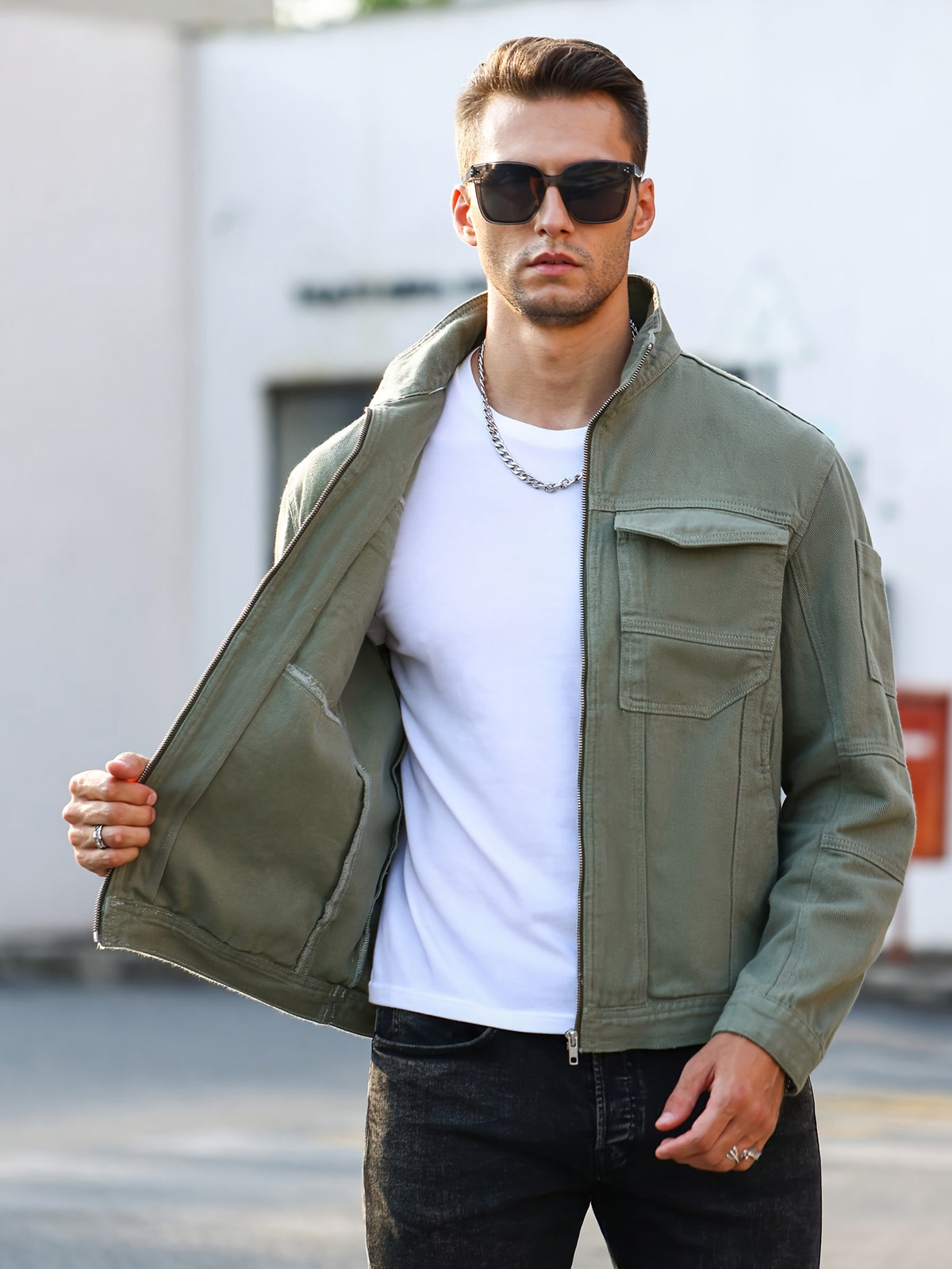 Men'S Summer Regular Wash Denim Non-Stretch Solid Regular Casual Outing Olive Green Denim Jacket - fern green