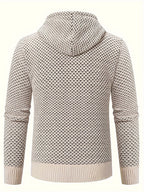 Men'S Premium Knit Cardigan Sweater, Chenille Fabric High Quality Hooded Thick Warm Sweater - Apricot
