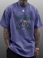 Short Sleeve T-Shirt Men'S Pure Loose Washed Distressed Top Mountain Adventure Forest Sunset Pattern Trendy Reversible Double-Sided Print Multicolor Casual American Street High Street Hip-Hop Style Daily Outing Commute Fitness Couple Style Y2K Natio - Royal Blue