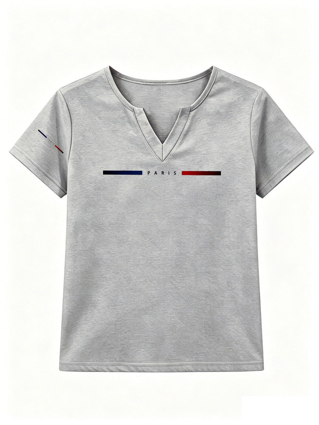Patterned Printed Women' S V-neck T-shirt Short Sleeves Casual T-shirt Women's Clothing. - Light Grey