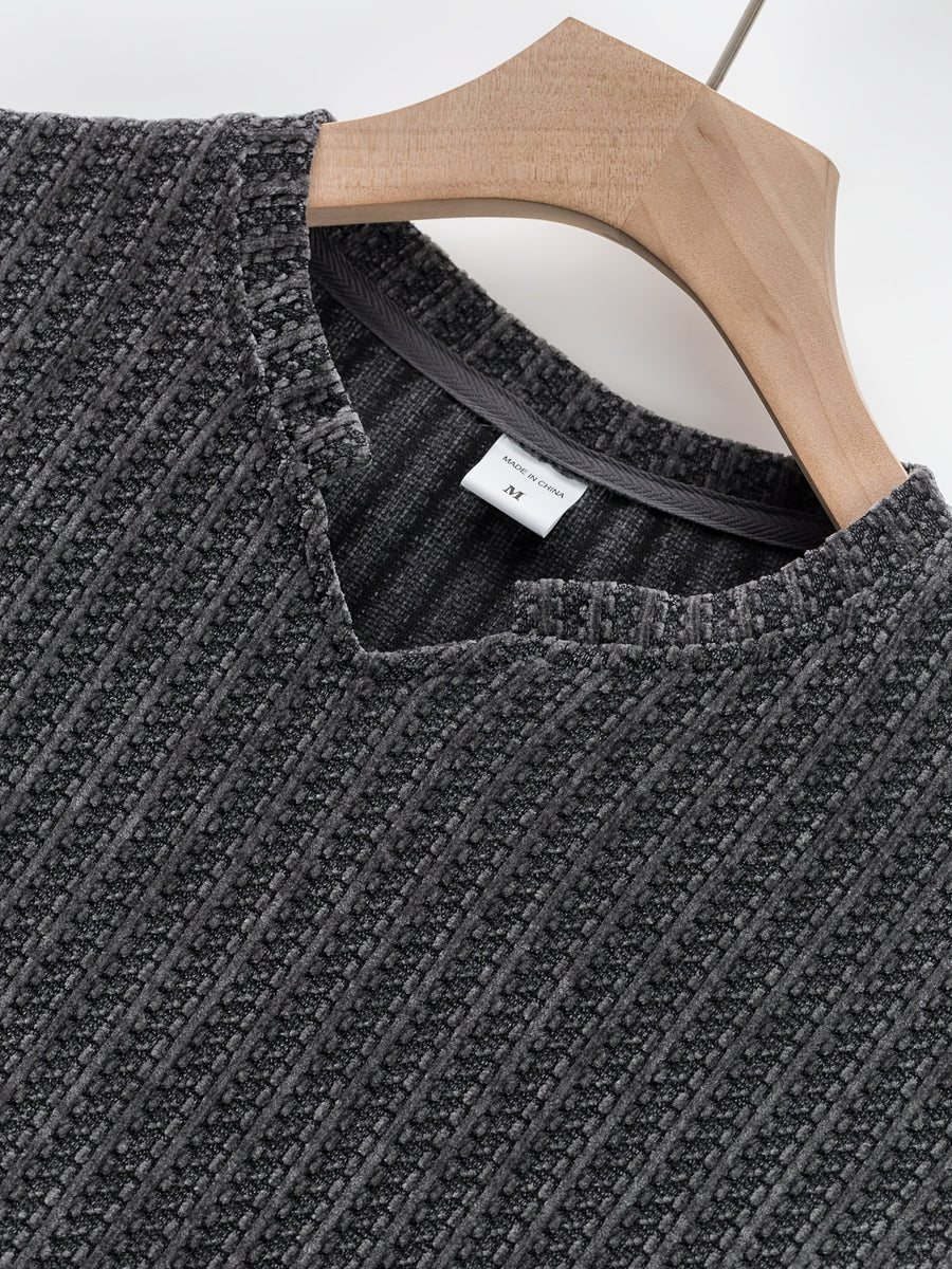 Men's New Fashion Casual V-Neck Long Sleeve Henley Shirt | High-Quality Men's Autumn/Winter Warm Sports Sweater | Perfect Christmas Gift for Boyfriend or Husband | Two-Tone Houndstooth Pattern Design | Thick and Warm | Ideal for Daily Casual - Dark Gray