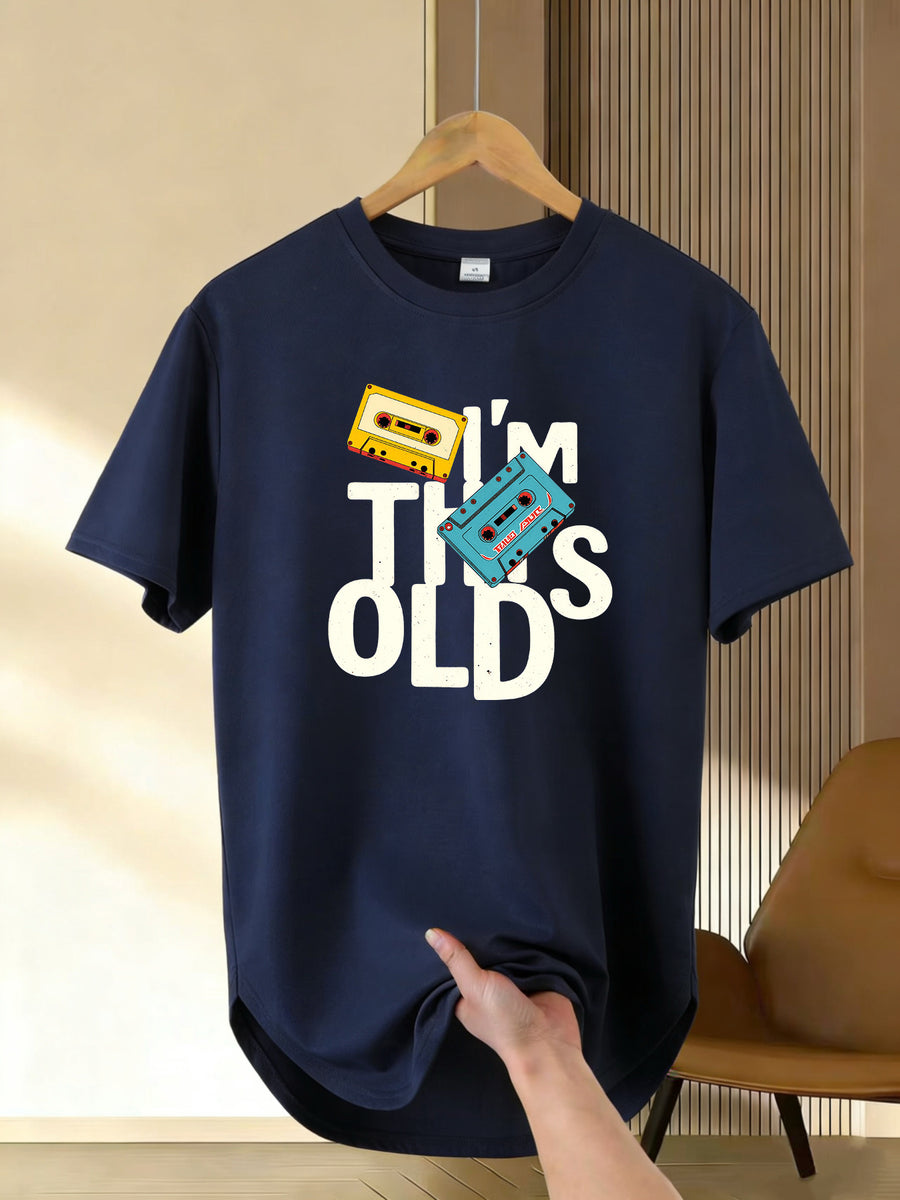 Men'S Longline T-Shirt with Trendy Street Style, Soft And Breathable, 100% Polyester, Bold Colorful Printed Design, Crew Neck, Short-Sleeve Summer Shirt, T-Shirt - Navy Color