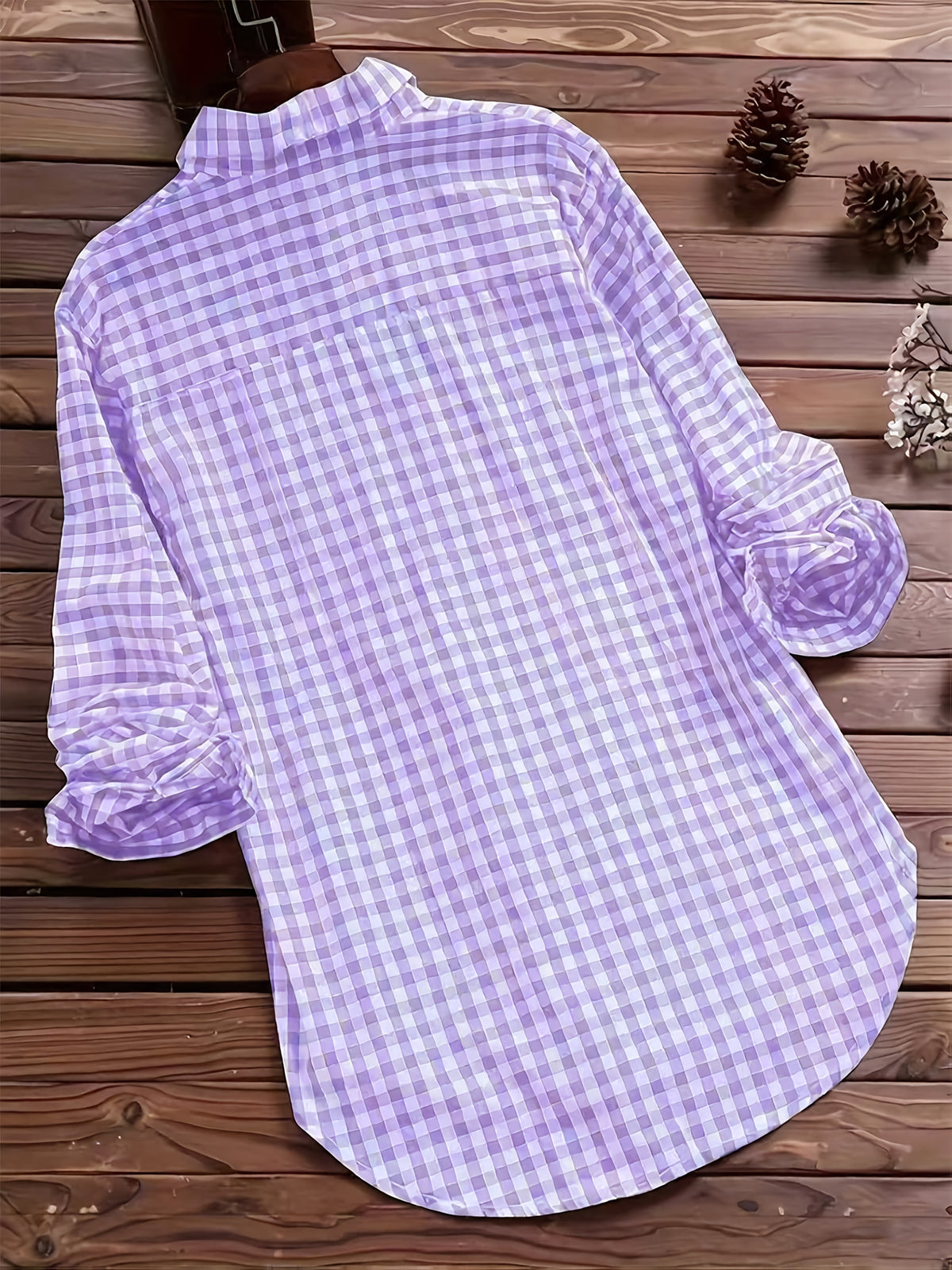 Women'S Spring Summer Casual Retro Commuter Long Sleeve Plaid Shirt - Purple