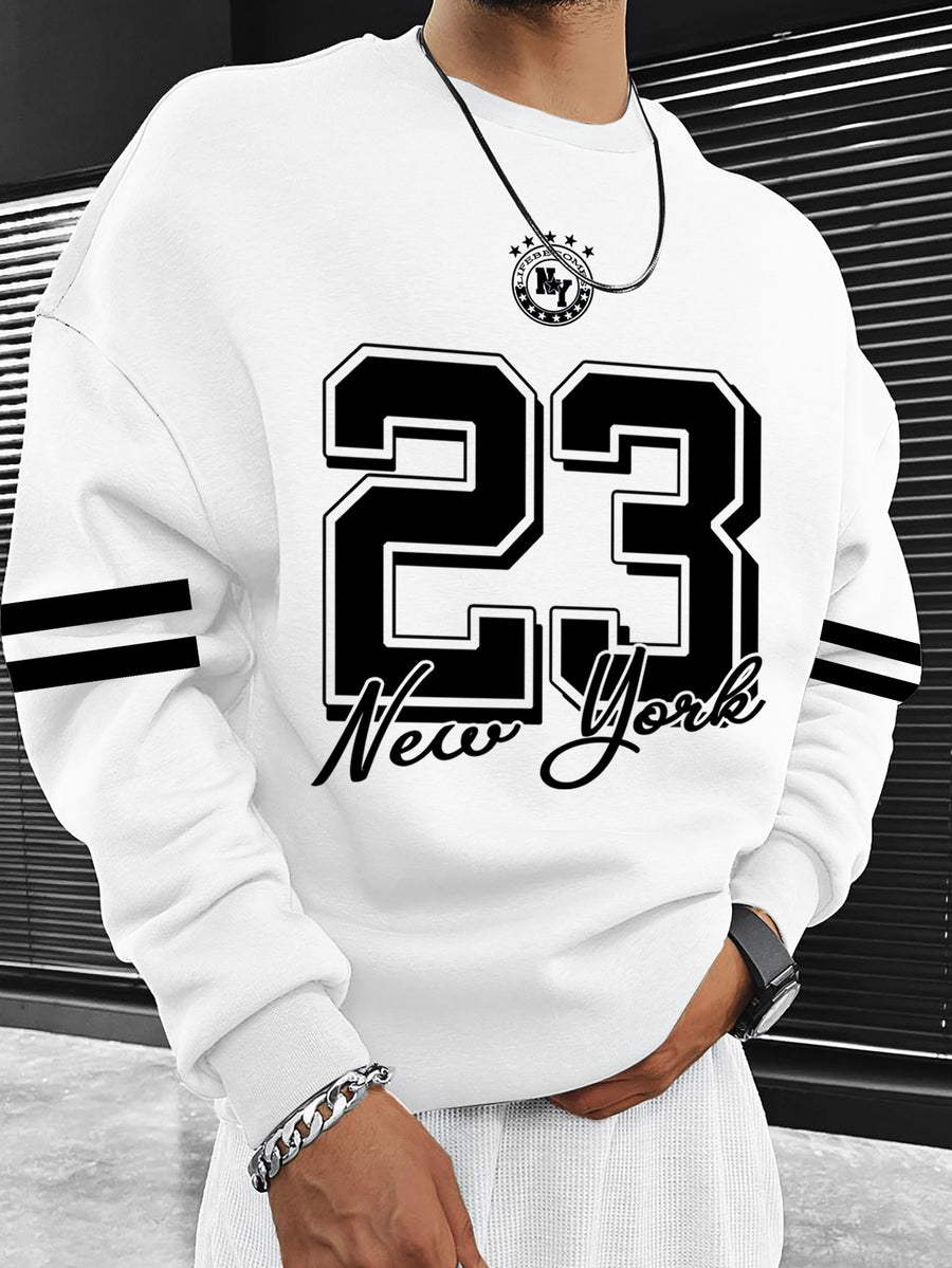 New York 23 American Sport Crewneck Sweatshirt" Vintage College Style Top! A Must-have for American Sport Vintage Enthusiasts, Perfect for Daily Commutes and Light Social Occasions - White