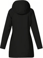 Women'S Hooded Outdoor Pocket Zipper Casual Mid-Length Trench Coat - Black