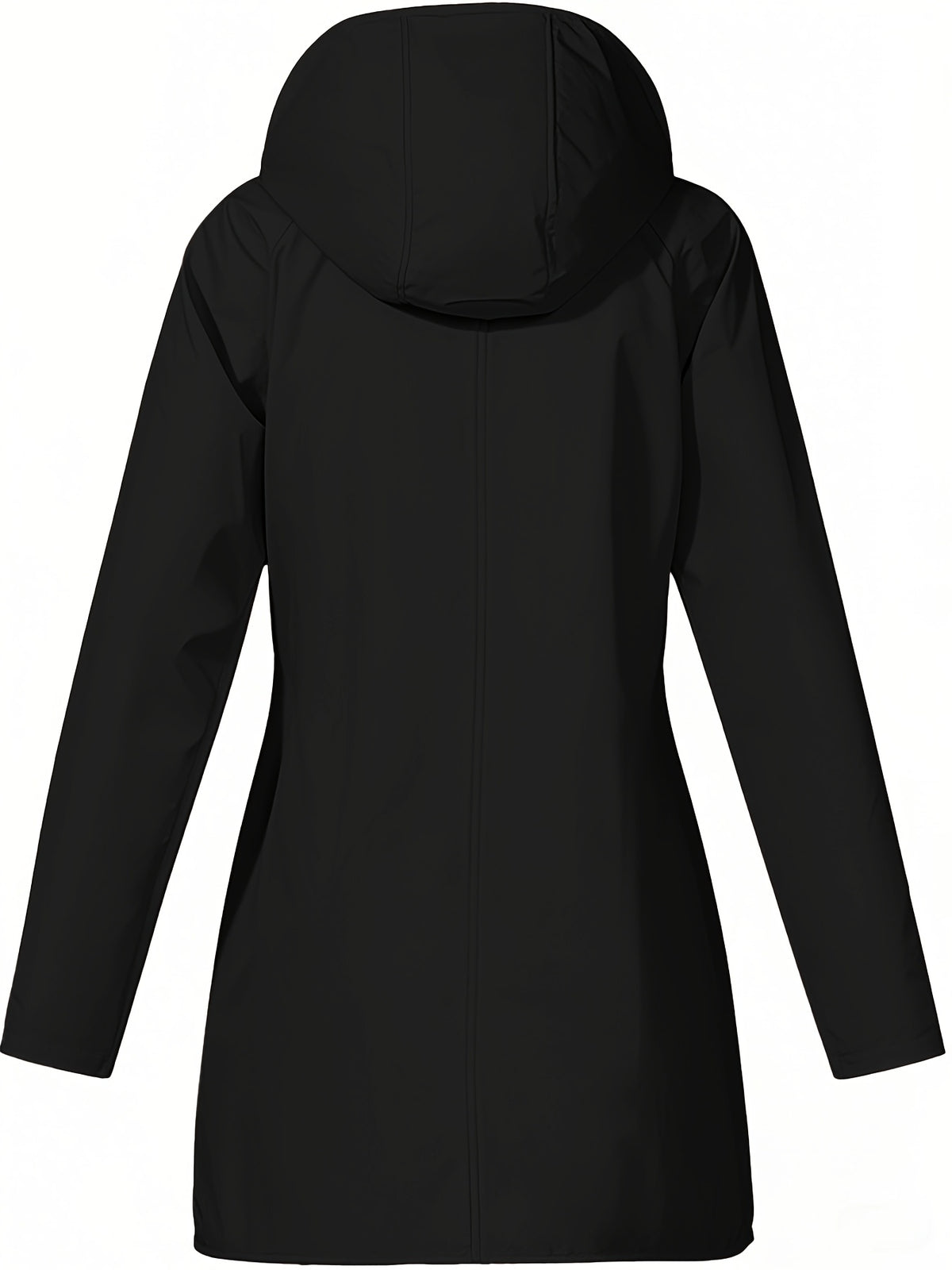 Women'S Hooded Outdoor Pocket Zipper Casual Mid-Length Trench Coat - Black
