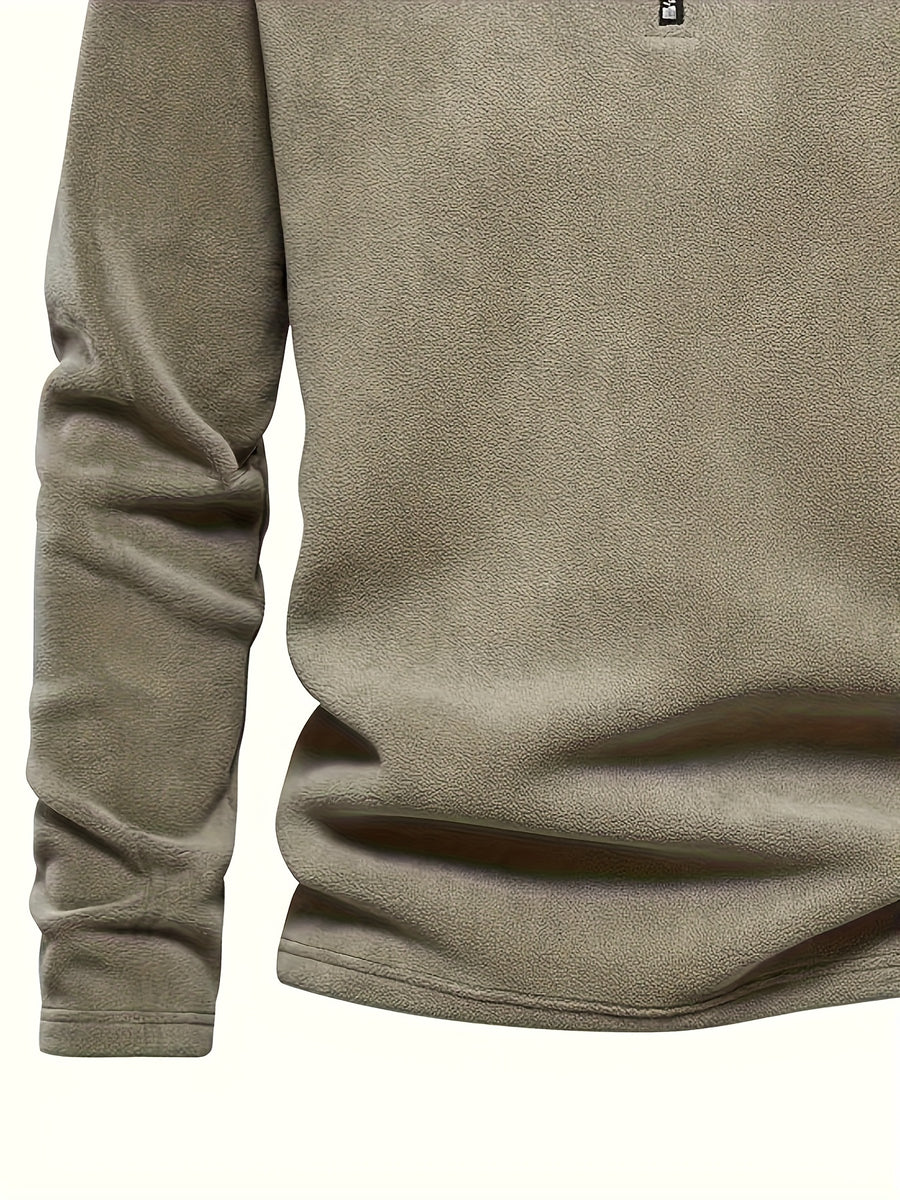 Autumn Winter Men'S Fleece Thickened Henley Stand-Up Collar Sweatshirt 1/4 Zip Warm Top Double-Faced Fleece Jacket, New Season - Khaki