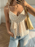 New Spring/Summer V-Neck Waist-Cinching Camisole with Ruffled Hem and Tie Detail, Sleeveless Top for Women - Apricot