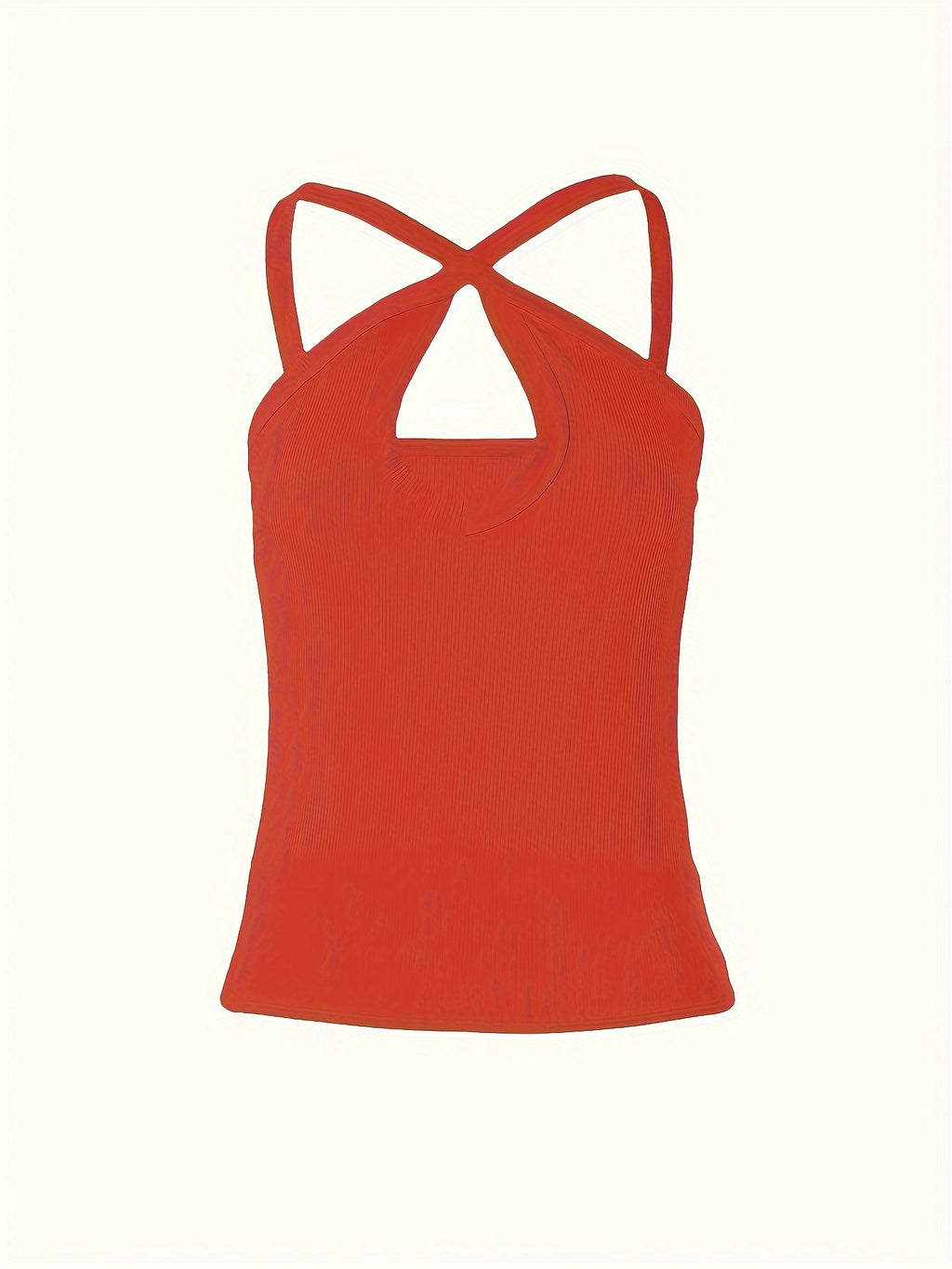 Women's Summer Solid Color Ribbed Fashion Sexy Heart Cut-Out Camisole - Orange Red