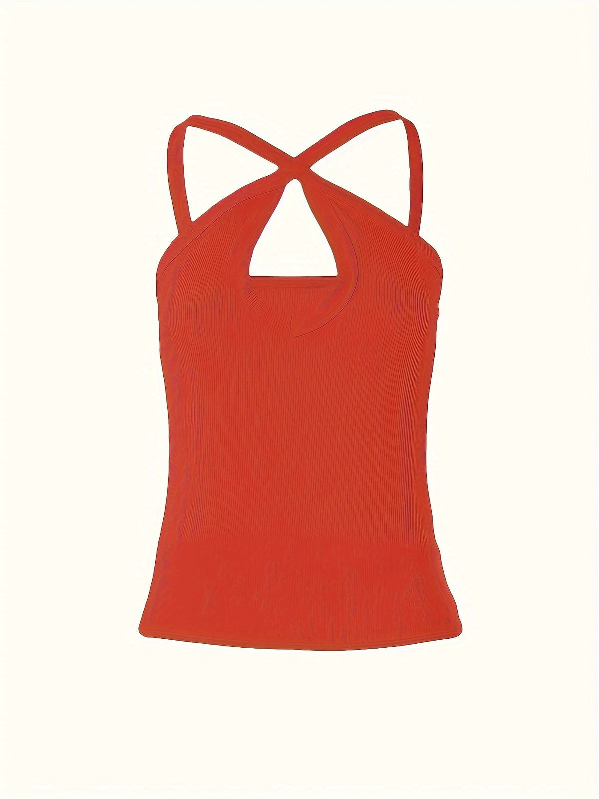 Women's Summer Solid Color Ribbed Fashion Sexy Heart Cut-Out Camisole - Orange Red