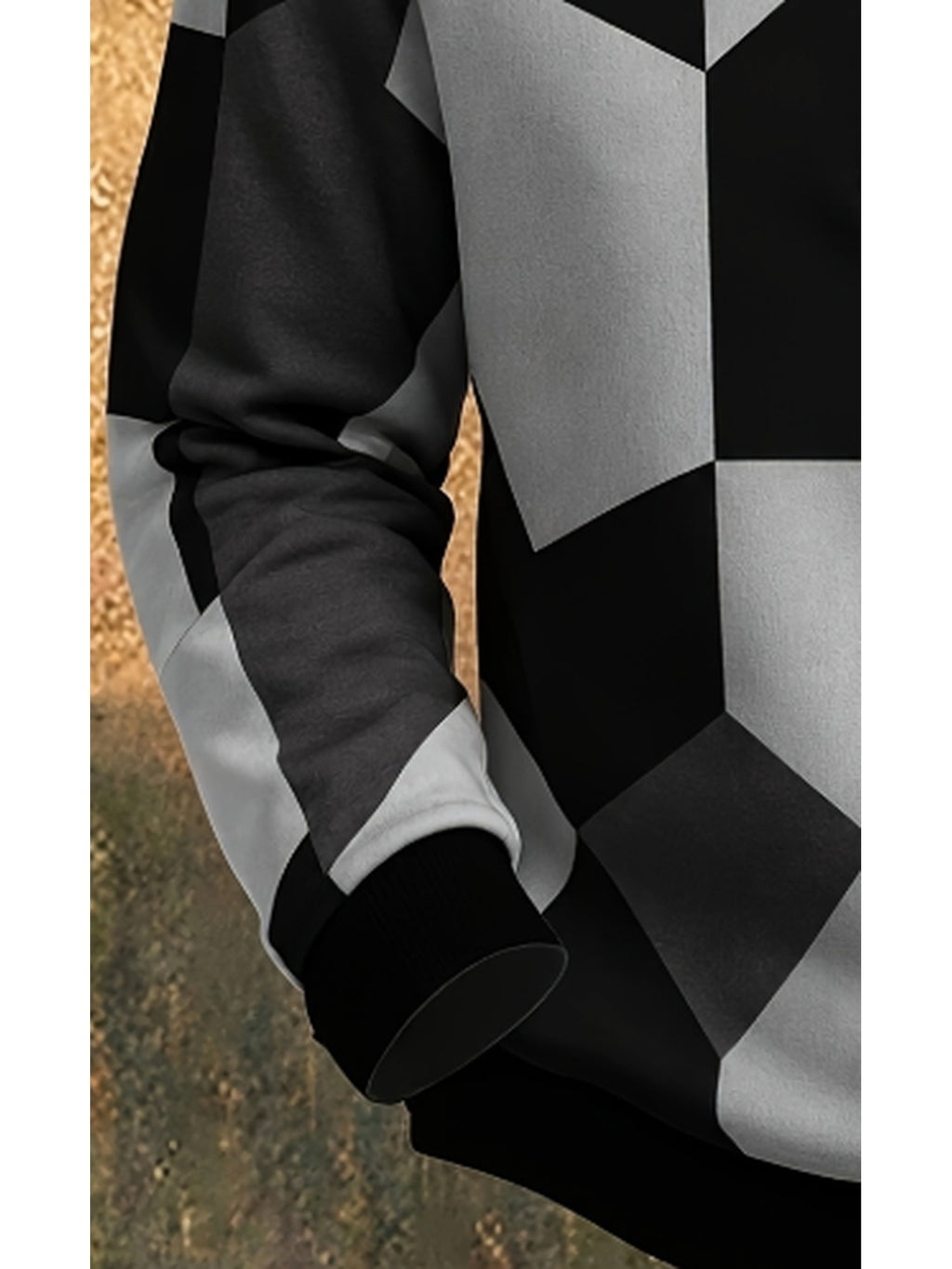Men'S Autumn Winter Polo Zipper Sweatshirt, Men'S Retro Geometric Color-Block Digital Print Half-Zip Stand Collar Sweatshirt, Loose Casual Top, High Quality And Durable, Machine Washable, Daily Commute And Outdoor Wear - Mixed Color 1