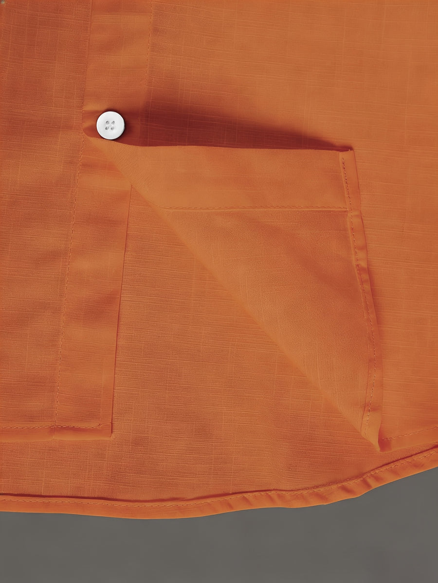 Men'S 100% Casual Collar Button-Up Shirt 3pcs Set, Skin-Friendly, Soft, Breathable Fabric, Island Vacation Style, All-Match Casual Wear, Comfortable Texture, Casual Style for Men, Multiple Colors Available, Great Gift for Boyfriend Or Husband - Orange+Khaki+Pink