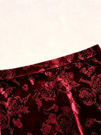 Elegant Velvet Three-Dimensional Rose Embossed Mermaid Skirt, Baita Fashion Dress - Burgundy