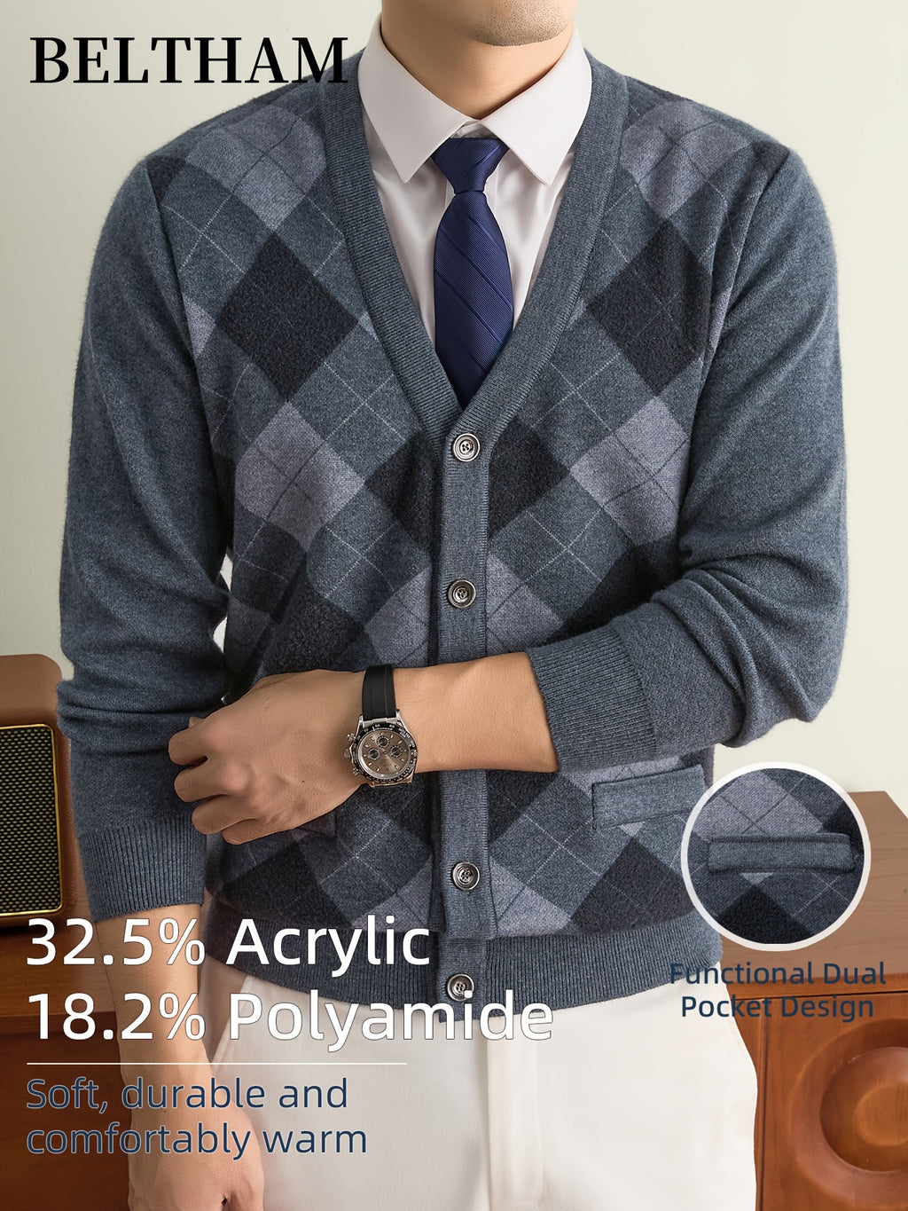 New Autumn Winter Men Thick Knit Cardigan, Ideal Gift for Dad & Husband, Button Design with Pockets, Cold Resistant Warm Sweater, Minimal Elegant Versatile Knit Cardigan Coat for Daily Outdoor Business Casual Camping Wear - Light Grey