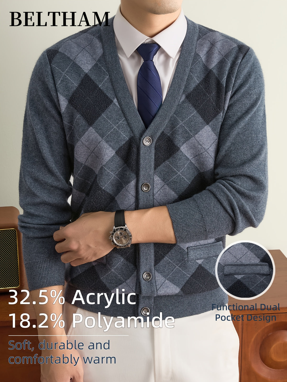 New Autumn Winter Men Thick Knit Cardigan, Ideal Gift for Dad & Husband, Button Design with Pockets, Cold Resistant Warm Sweater, Minimal Elegant Versatile Knit Cardigan Coat for Daily Outdoor Business Casual Camping Wear - Light Grey