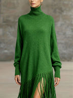 Women's Autumn New Arrival Bohemian Elegant Fringe Patchwork Hem Design St. Patrick's Day Natural Style Easter Atmosphere Vacation Knee-Length Dress - Green