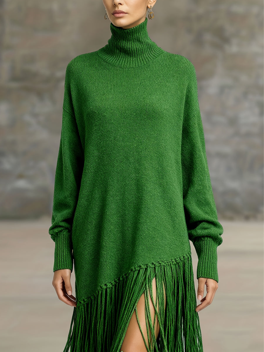 Women's Autumn New Arrival Bohemian Elegant Fringe Patchwork Hem Design St. Patrick's Day Natural Style Easter Atmosphere Vacation Knee-Length Dress - Green