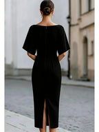 ST26037 Elegant Temperament Waist Mid-Length Dress for Women - Black