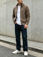 Men's Autumn and Winter Mixed Color Knitted Sweater, Comfortable and Warm, Very Durable Knitted Texture Sweater Jacket, Casual Style, Versatile for Daily Commuting Winter Clothes for Men - Khaki