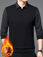 Men'S Autumn Casual 2pcs Collar Long Sleeve Top, V-Neck Vest with Striped Sleeves, Business Style, Suitable for Commuting And Entertaining - Black