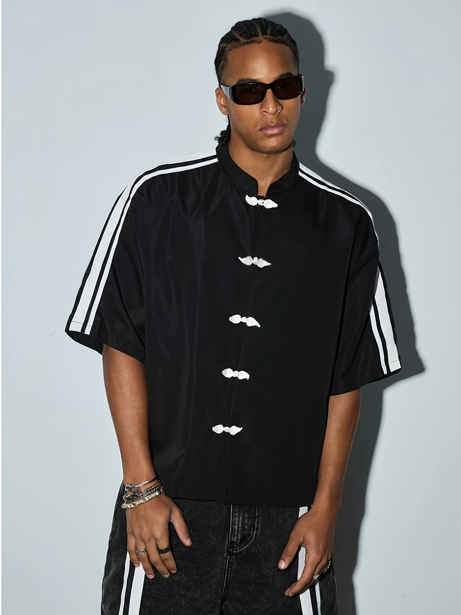 Men's Casual Street Trendy Short Sleeved Shirt - Black