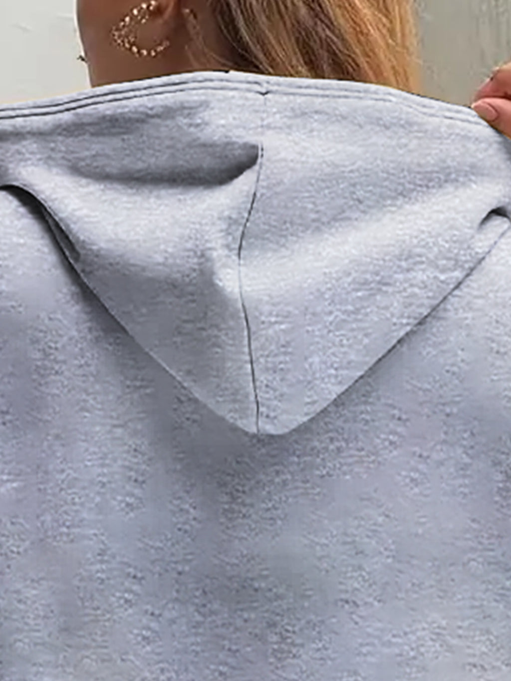 Women's Fashion Color Block Letter Pattern Casual Hooded Sweatshirt - Gray-black