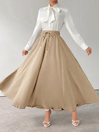 Fall Winter Style Women'S Elegant High-Waist Drawstring Detail A-Line Skirt - Linen