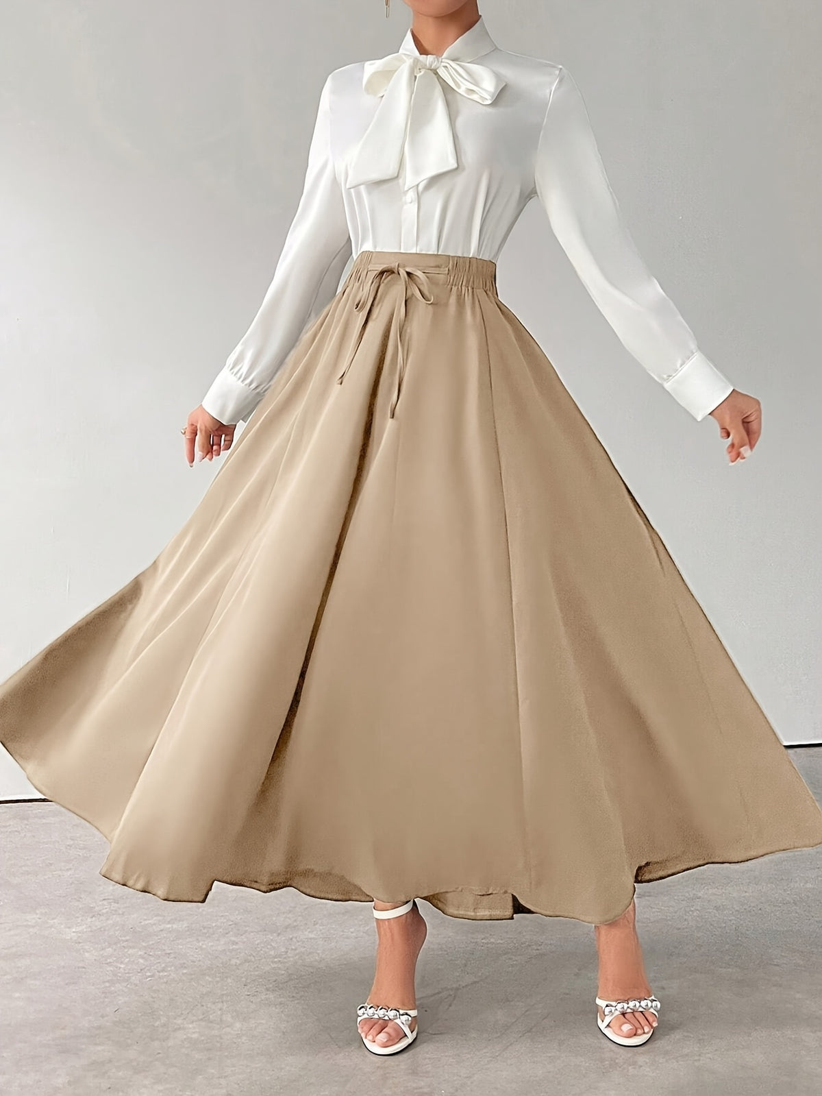 Fall Winter Style Women'S Elegant High-Waist Drawstring Detail A-Line Skirt - Linen