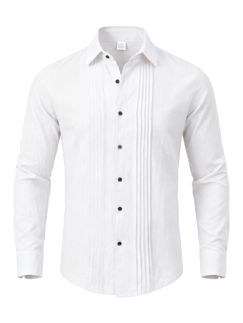 Men's Linen Guayabera Shirt with Lapel Collar & Button Front Panel - Accordion Pleat Chest Texture, Long Sleeve Button-Front Closure Suitable for Beach, Casual, -Casual Wear, Year-Round Versatile Formal & Everyday Button-Up Shirt - White