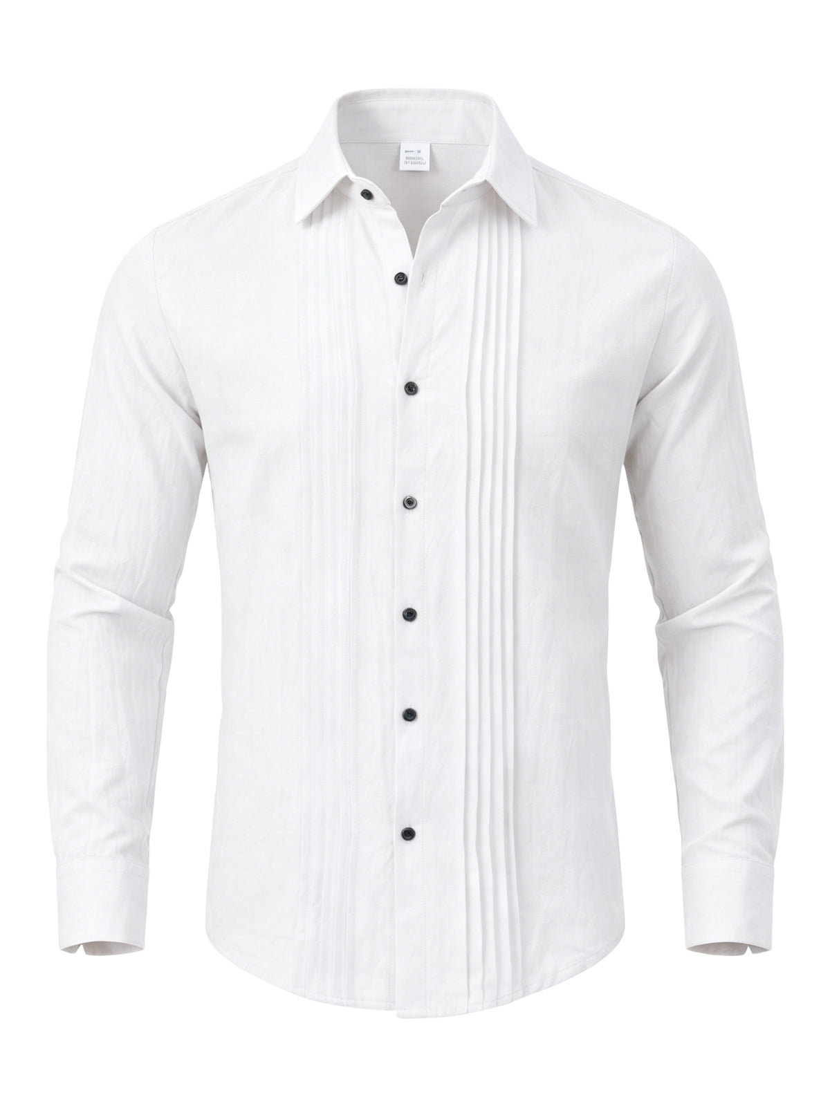Men's Linen Guayabera Shirt with Lapel Collar & Button Front Panel - Accordion Pleat Chest Texture, Long Sleeve Button-Front Closure Suitable for Beach, Casual, -Casual Wear, Year-Round Versatile Formal & Everyday Button-Up Shirt - White