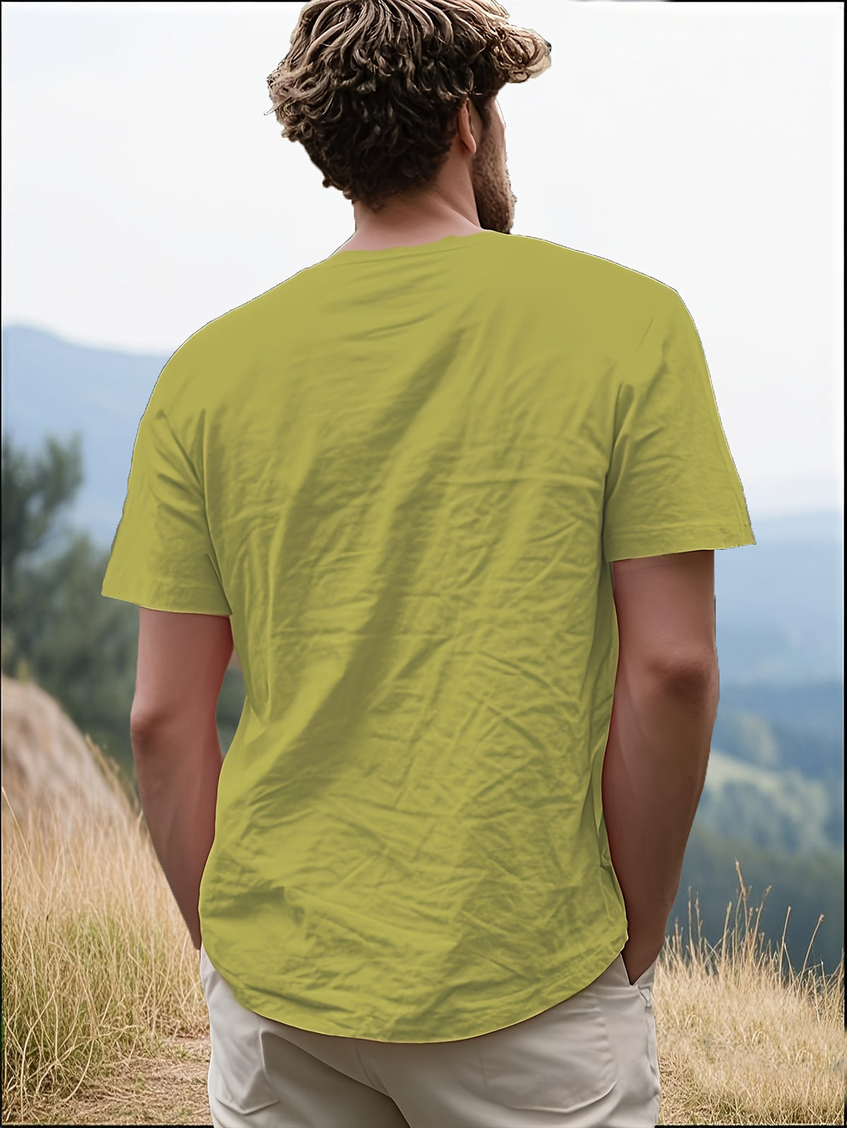 Men's Casual T-Shirt, Versatile Summer Short-Sleeve Top, Fashionable Solid Color Sweatshirt, Crew Neck with Drawstring Design - Lightweight and Breathable, Machine Washable, Suitable for Daily Wear and Outdoor Leisure - Matcha Color