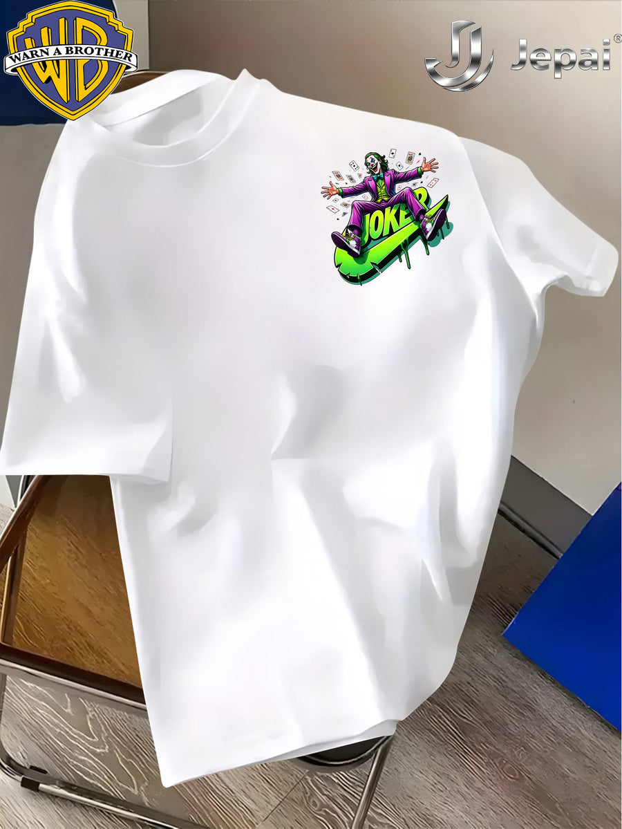 Warner Bros. Exclusive License, Retro Street Style DC Theme Classic Character Print Design Men'S Summer Basic Casual Short Sleeve Top, Casual Round Neck Shirt, Suitable for Outdoor Wear, Fitness, Office, And Daily Casual Wear - White