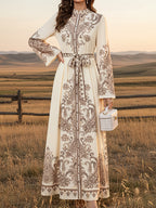 Evening Temperament Printed Dress for Women, Summer Tie-Up Bow Long Dress, for Wedding Guests - Apricot