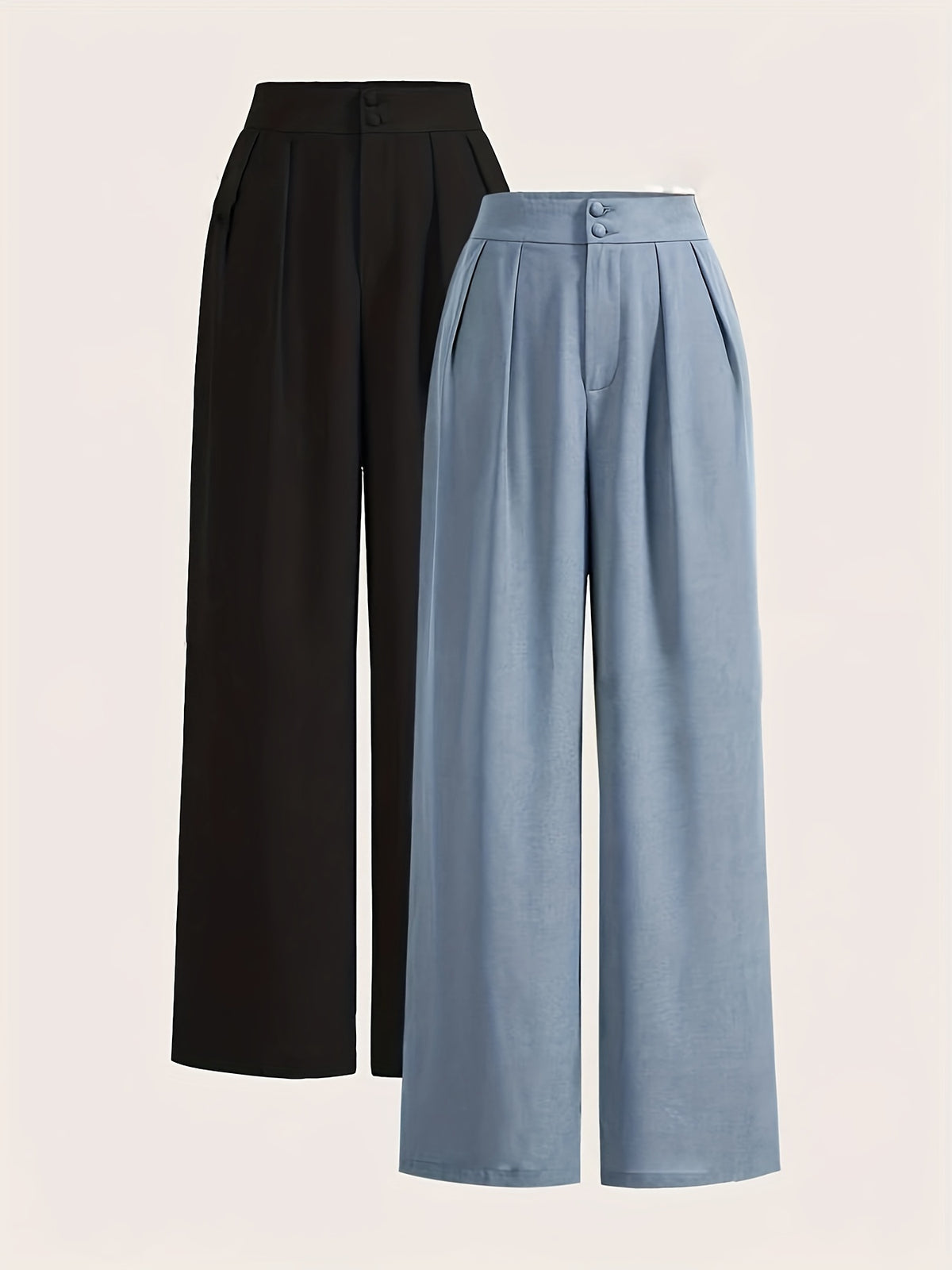 High-Waisted Wide-Leg Pants Two-Piece Set - Black+Blue