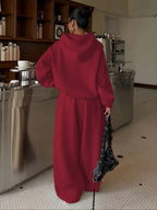 Women'S Fall Winter Athletic Sweatshirt And Long Pants Set, Top Loose Hooded Design, Bottom Loose Athletic Pants with Elastic Drawstring Waistband, Suitable for Outdoor Running, Gym Training, And Casual Home Wear, Comfortable And Non-Restrictive - Burgundy