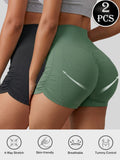 2-Pack, Women'S High-Waist Tummy Control Butt Lift Shorts, Comfortable Soft Briefs, Safe Shorts, Casual Wear, Side Ruched Design, Versatile Fashion Women'S Shorts, Anti-Thigh Friction, Anti-Wardrobe Malfunction - black + army green