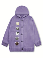 Winter Women's Elegant Hooded Oversized Outerwear Jacket, Multi-Color Little Lamb, Chunky, Soft, Thick, Beautiful, Stylish, Comfortable, Casual, Vintage, Commuting Cardigan, Gift - Light Purple