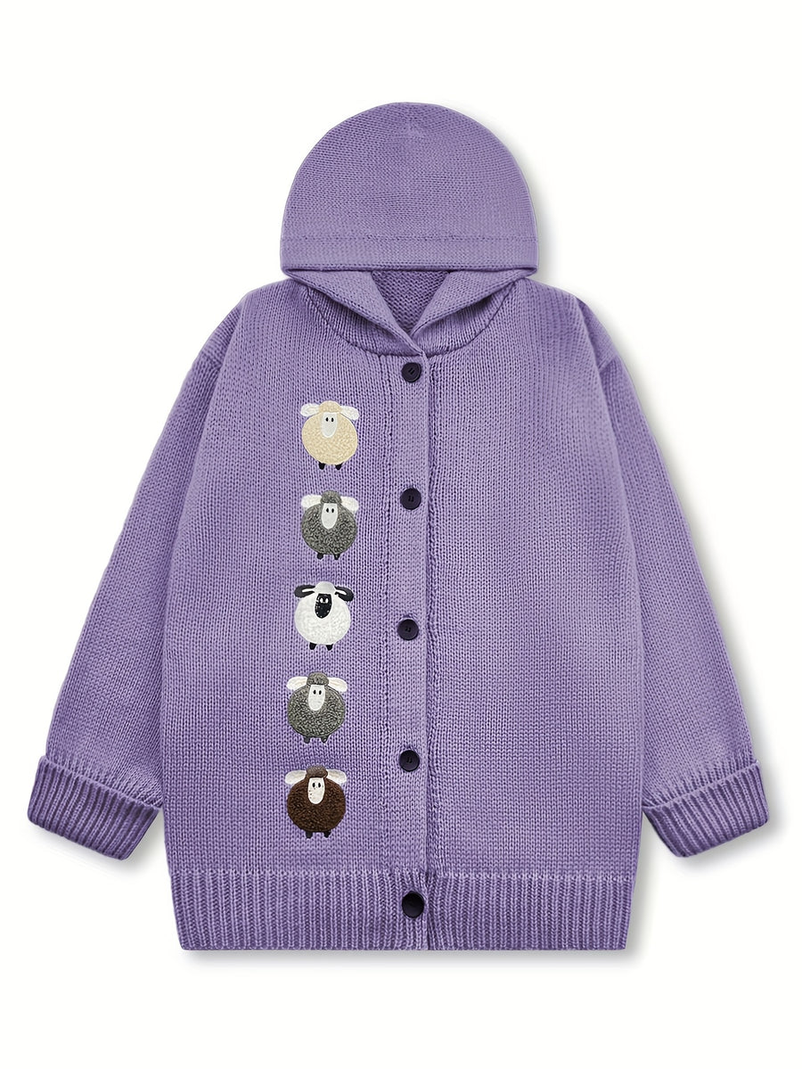 Winter Women's Elegant Hooded Oversized Outerwear Jacket, Multi-Color Little Lamb, Chunky, Soft, Thick, Beautiful, Stylish, Comfortable, Casual, Vintage, Commuting Cardigan, Gift - Light Purple